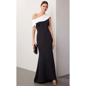 Badgley Mischka One Shoulder Black and White Gown